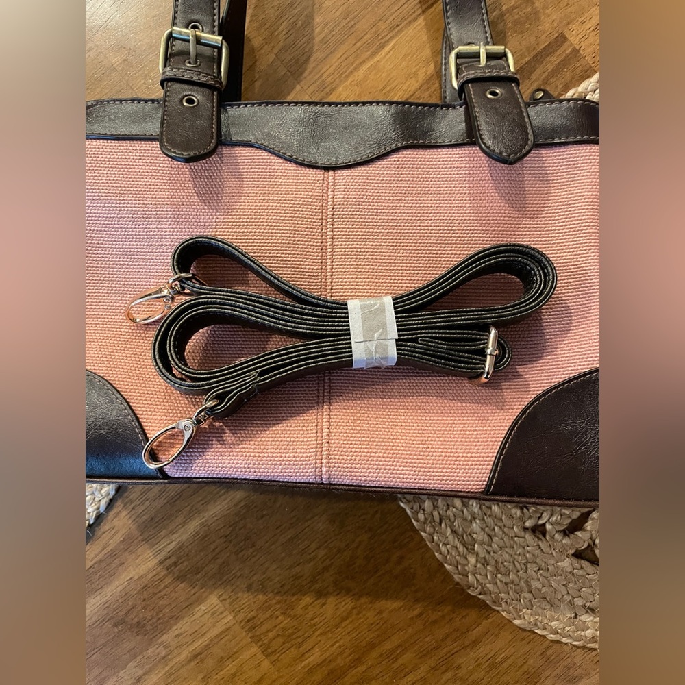 Like-New Pink Canvas Bag w/ Chocolate Trim - Picture 8 of 8